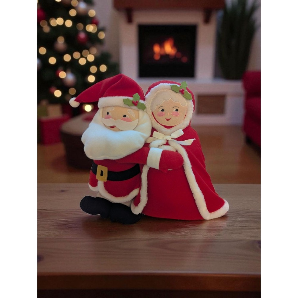 Plush Santa Hugging Mrs Claus 14" tall X 16" Wide Hook Loop Fastener Christmas - Picture 2 of 7